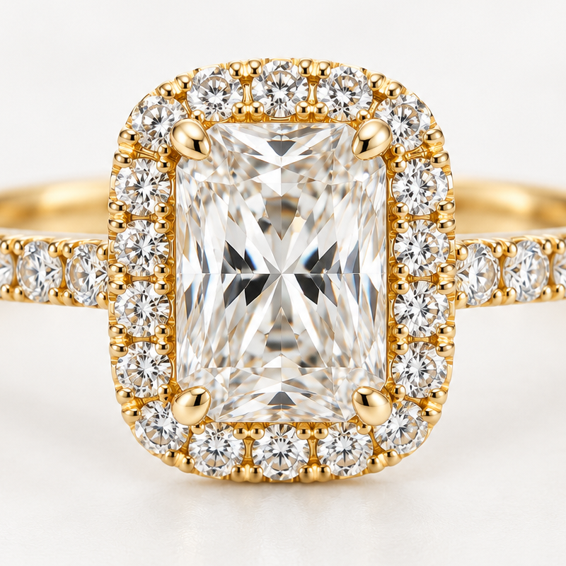 Halo-Fassung in Gelbgold
