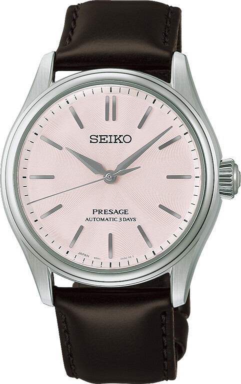 Seiko HCC003J1 Herrenuhr mit rosafarbenem Zifferblatt und braunem Lederband